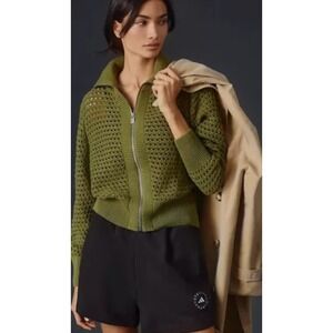 Varley Eloise Zip Through Knit Jacket Womens Medium Open Knit Oversized Collar